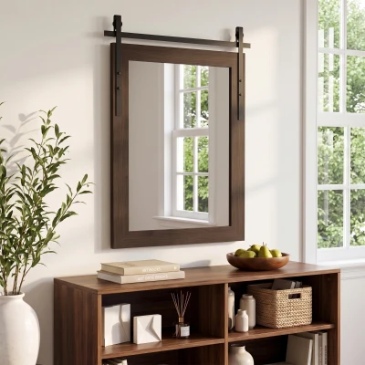 HOMCOM Rectangle Farmhouse Wall Mirror 86.5x61cm Dark Brown