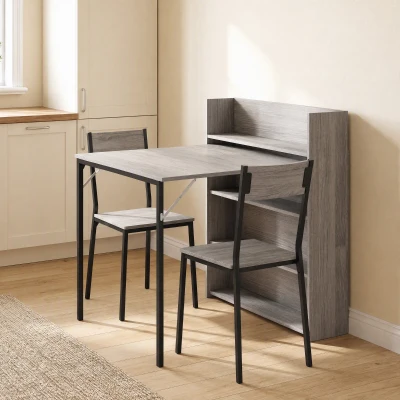 HOMCOM Table à Manger Pliante 3 Pers. Bois Gris Noir 4 Étagères