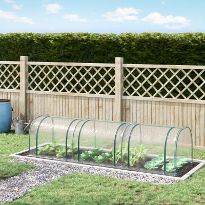 Outsunny Invernadero de Exterior 350x100x80 cm Invernadero de Jardín con 3 Puertas Enrollables Marco de Acero y para Cultivos Plantas Flores Transparente