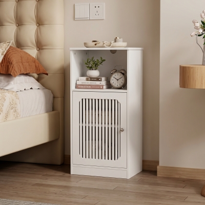 Smart Low Bathroom Cabinet with Louvered Doors, 36L x 30W x 86H cm, White