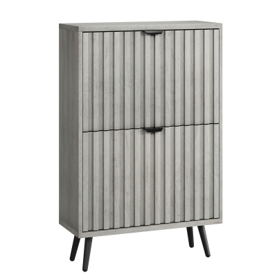 Streamlined Concealed Shoe Cabinet with 2 Flip Drawers, 60L x 24W x 94H cm, Gray