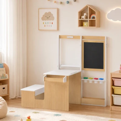 AIYAPLAY Table Enfant Bois 5-en-1 Banc Chevalet 3-8 Ans Blanc