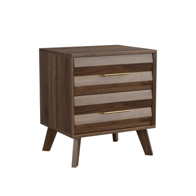 Sturdy Walnut Double Drawer Bedside Table with Metal Handles, 50L x 40W x 58H cm, Walnut