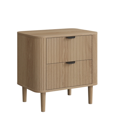 Nordic Farmhouse Bedside Table with 2 Drawers, 57L x 40W x 57H cm, Oak