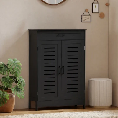HOMCOM Armoire à Chaussures 20 Paires 2 Portes Tiroir Noir
