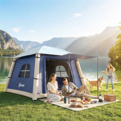 Outsunny Inflatable Camping Tent 1/2 Person Dark Blue