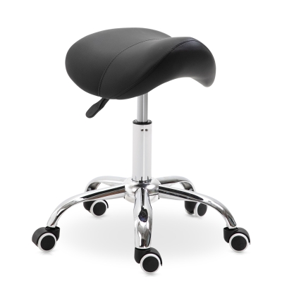 HOMCOM Taburete con Ruedas Taburete Giratoria con Altura Ajustable Taburete Cosmética Dentista Peluqueria 52x53x49-61 cm Negro