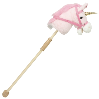 AIYAPLAY Plush Hobby Horse Wood Wheels Sound Grip Handle Pink