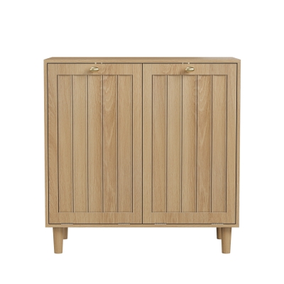 Slanted Laundry Cabinet with 2 Removable Inner Baskets, 69.5L x 35W x 70.5H cm, Oak