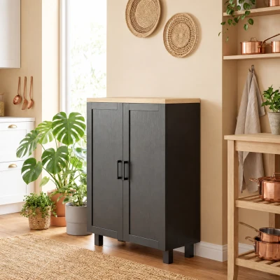 HOMCOM Buffet Étroit 2 Portes avec Étagère Réglable Noir