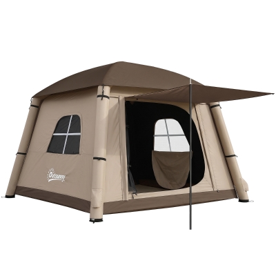 Outsunny Aufblasbares Campingzelt 1-2 Personen Outdoor Familienzelt mit Haken Luftpumpe Fenstern Türen für 4 Jahreszeiten
