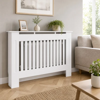 HOMCOM Heizkörperverkleidung Heizkörper, MDF, modernes Design, 112 cm x 19 cm x 81 cm, Weiß
