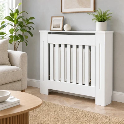 HOMCOM Cache-Radiateur Bois Blanc 78x19x81 cm Lattes Verticales