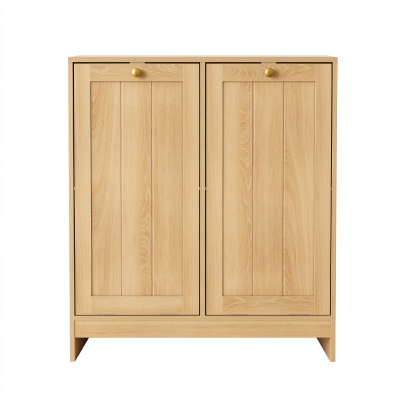 Smart Oak Tilted Laundry Hamper with 2 Baskets, 66L x 33W x 68H cm, Oak