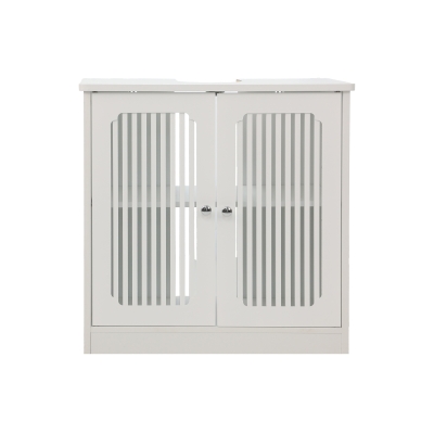 Minimalist Washbasin Cabinet with Louvered Double Doors, 60L x 30W x 60H cm, White
