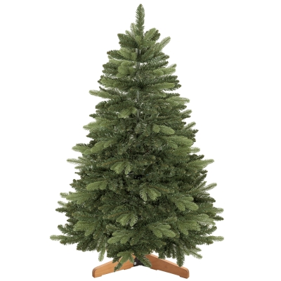 HOMCOM Kunstkerstboom 150 cm, edelspar, vol model met scharniertakken, 525 takpunten, inklapbare houten standaard, groen