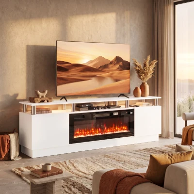 HOMCOM Electric Fireplace TV Stand 1800W LED Remote White