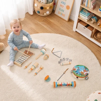 AIYAPLAY Kids Drum Kit 14-Piece Wooden Musical Instruments Set
