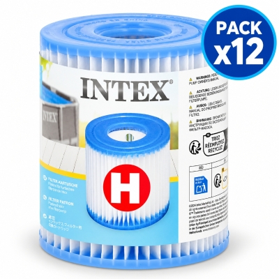 Pack de 12 Cartuchos de Recambio Intex Tipo H, 1.250 L/h, 10x9x3 cm, Blanco