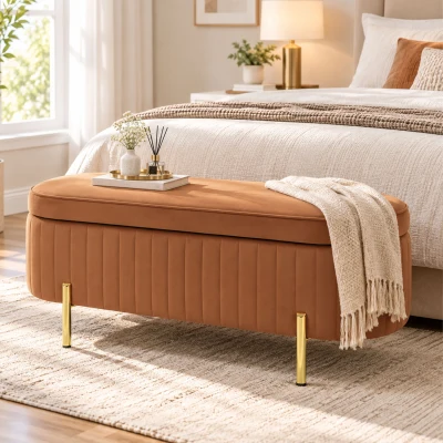 HOMCOM Panca Contenitore Ovale da 72L in Velluto Marrone