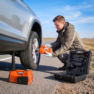 HOMCOM Cric Elettrico per Auto Idraulico 5T 12V, Chiave Impulsi