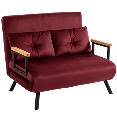 HOMCOM Divano Letto con Schienale Regolabile su 5 Livelli Rosso