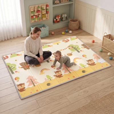AIYAPLAY Tapete Infantil Dobrável e Reversível 200x150 cm Antiderrapante e Impermeável, Design Árvore e Floresta