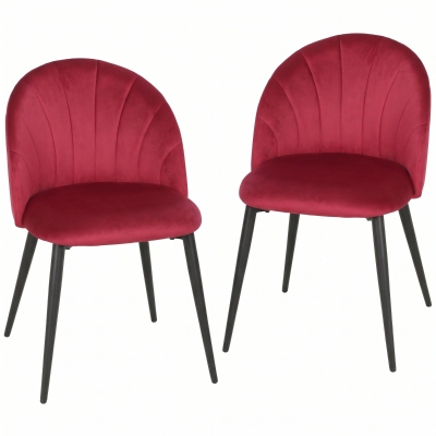 HOMCOM Set 2 Sedie da Pranzo in Velluto Rosso Vino