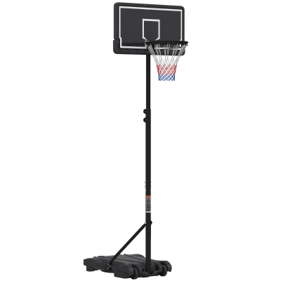 AIYAPLAY Cesto de Basquetebol Infantil com Suporte, Altura Regulável 179-209 cm, com Rodas, Interior/Exterior, 3-8 Anos, Preto