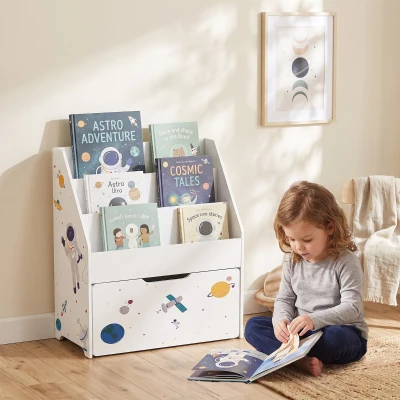 AIYAPLAY Libreria Bambini a 3 Ripiani, Cassetto a Ruote, Bianco