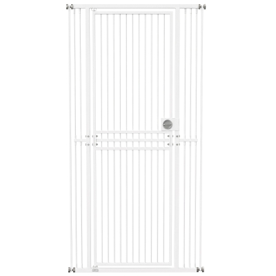 PawHut Barrera de Seguridad Perros Gatos Extra Alta 198 cm Extensible 74-100 cm para Puerta Escalera Montaje a Presión Blanco