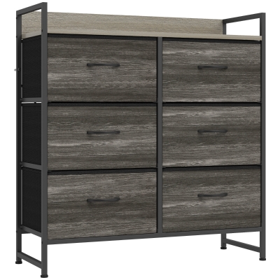 HOMCOM Commode 6 Tiroirs Tissu Lin Acier 80x29x85cm Gris