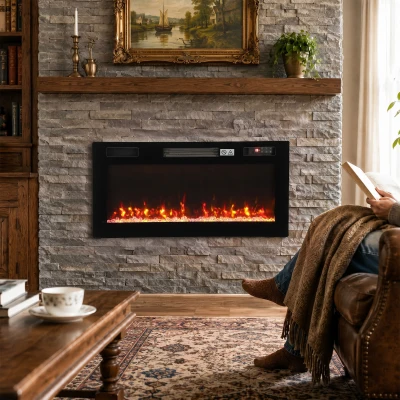 HOMCOM Electric Fireplace Wall-Mounted 92cm 12 Colours Black