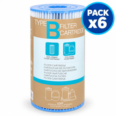 Pack de 6 Cartuchos Filtrantes de Repuesto Intex Tipo B, 25,3x14,5x5 cm, Blanco