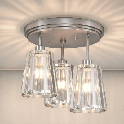 HOMCOM Plafoniera LED Soffitto in Cristallo con 3 Luci, Argento
