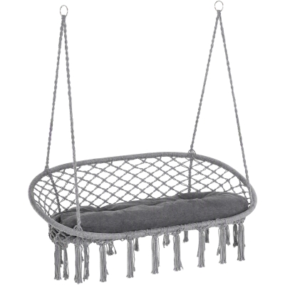 Outsunny Boho Macrame Hammock Swing Two-Seater Grey