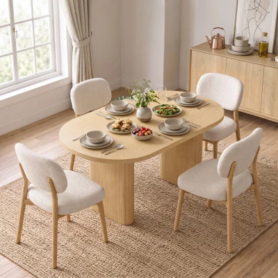 HOMCOM Mesa de Comedor Ovalada Rústica para 4 Personas Tablero Grueso y Patas de Pedestal Tipo Tambor 120x60x76 cm Roble