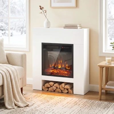 HOMCOM Electric Fireplace Suite with Shelf Timer Remote White