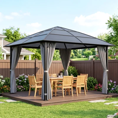 Outsunny Tonnelle Alu Polycarbonate UV 3x3m Gris Foncé