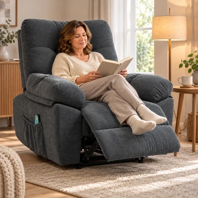HOMCOM Relaxstoel met Massage, 8 Vibratiepunten, Verstelbare Voetsteun, Zijvak, Ligstoel, Grijs