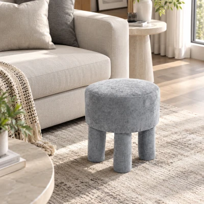 HOMCOM Fußhocker aus modernem Chenille Polsterhocker mit Holzbeinen 43 cm Hellgrau
