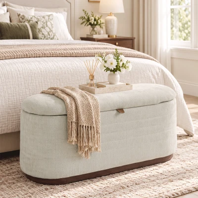 HOMCOM Sitzbank mit Stauraum aus modernem Chenille Truhenbank in 91 cm Beige