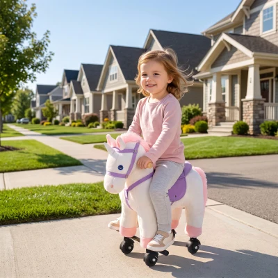 AIYAPLAY Unicorn Rocking Horse Plush Wheels Pedal 50kg White