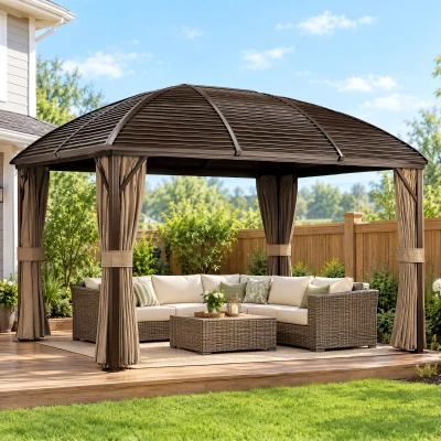 Outsunny Gartenpavillon, Partyzelt, Festzelt, 4 x Doppel-Seitenteile, wasserdicht, 2 Laternenhaken, ca. 4 x 3 x 2,8 m, Braun