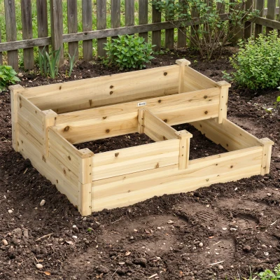 Outsunny Carré Potager Bois 3 Niveaux 108x88x36cm Extérieur