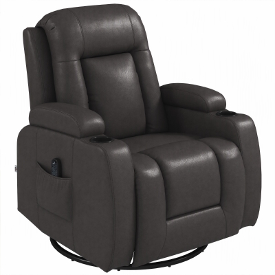 HOMCOM PU Leather Recliner Chair Footrest Cup Holders Dark Brown