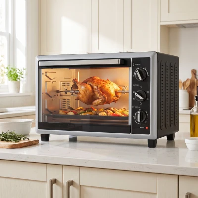 HOMCOM Mini horno eléctrico ventilado con asador giratorio 32L 1500W Negro