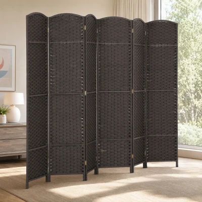 HOMCOM 6-delige Kamerdivider, Opvouwbare Privacywand, Scheidingswand voor Woonkamer, Slaapkamer, Thuiswerkplek, Bruin