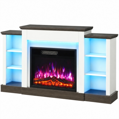 HOMCOM Electric Fireplace TV Stand 138cm 6-Shelf LED Black