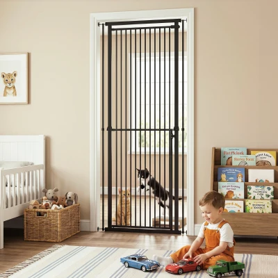 PawHut Barreira de Segurança Extra Alta para Crianças, Cães e Gatos 112-200 cm, Largura Ajustável 76-85 cm, para Portas e Escadas